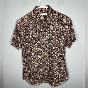 Parke & Ronen Floral Print Short Sleeve Button down Shirt Mens size Medium Pink